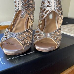 INC International Concepts Tan Heels with Elegant Crystal Embellishments